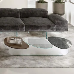 Tavolino da Salotto in Vetro con 3 Top Sagomati Colorati - Dapy