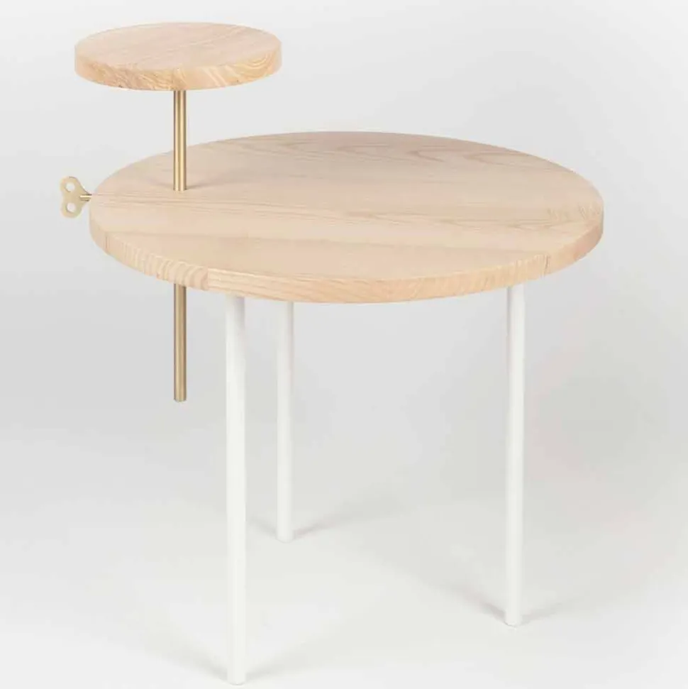Tavolino da Salotto Moderno con Piano Rotondo in Frassino Made in Italy - Velino
