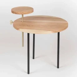 Tavolino da Salotto Moderno con Piano Rotondo in Frassino Made in Italy - Velino