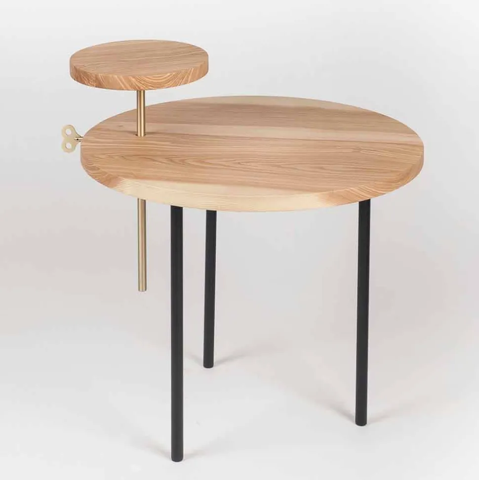 Tavolino da Salotto Moderno con Piano Rotondo in Frassino Made in Italy - Velino