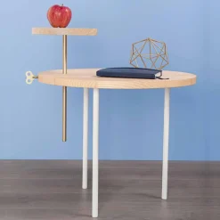 Tavolino da Salotto Moderno con Piano Rotondo in Frassino Made in Italy - Velino
