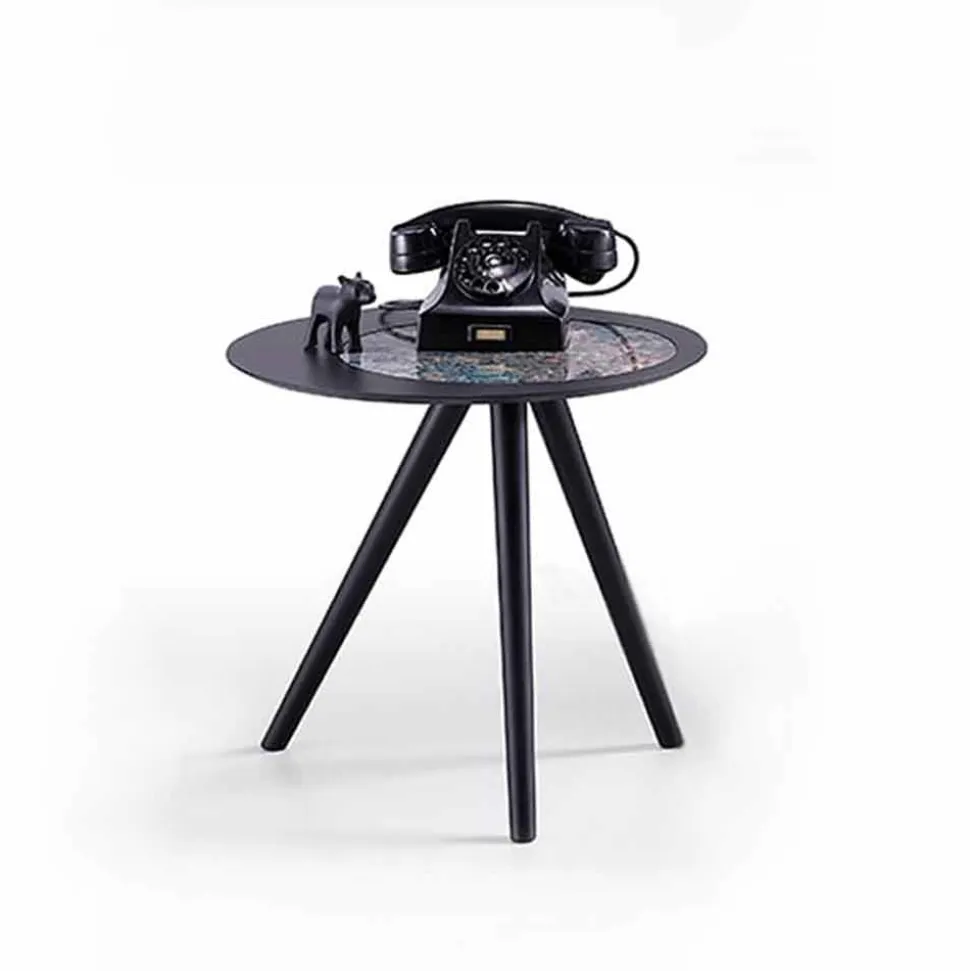Tavolino da Salotto Moderno con Piano Rotondo in Gres Made in Italy - Stoccarda