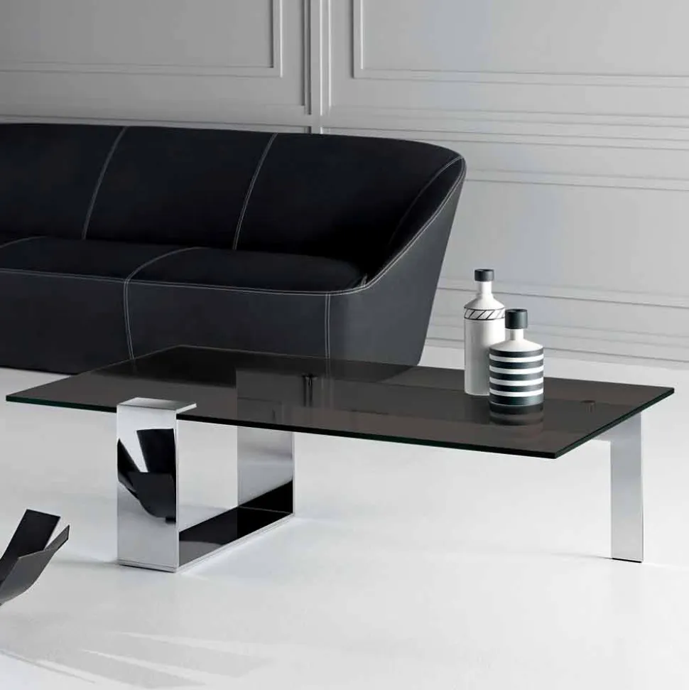 Tavolino da Salotto Moderno Piano Vetro Fumè e Base Metallo Made in Italy – Scoby