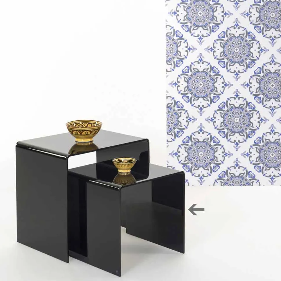 Tavolino da salotto nero moderno 40x40cm Terry Small, made in Italy