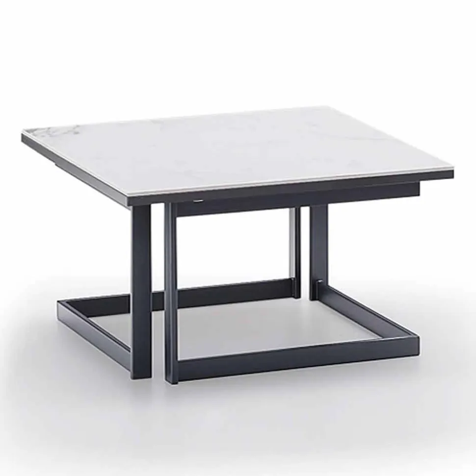 Tavolino da Salotto Quadrato in Gres con Base in Metallo Made in Italy - Albert