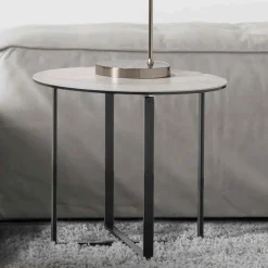 Tavolino da Salotto Rotondo con Piano in Vetro Ceramica Bianco Marmo - Anselmo