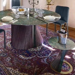 Tavolino da Salotto Rotondo di Lusso in Gres e Frassino Made in Italy  - Bering