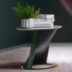 Tavolino da Salotto Rotondo di Lusso in Gres e Frassino Made in Italy  - Bering