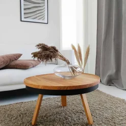 Tavolino da Salotto Rotondo di Design in Legno Massello e Metallo - Salerno