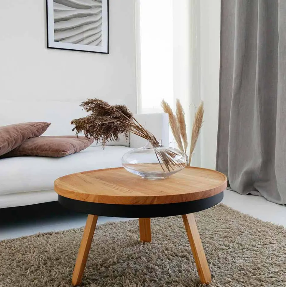 Tavolino da Salotto Rotondo di Design in Legno Massello e Metallo - Salerno