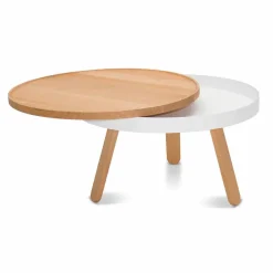 Tavolino da Salotto Rotondo di Design in Legno Massello e Metallo - Salerno