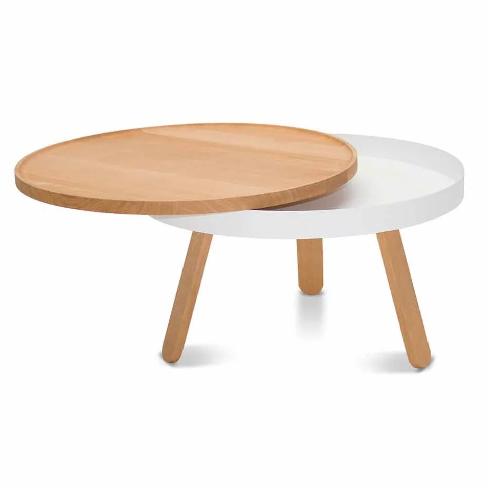 Tavolino da Salotto Rotondo di Design in Legno Massello e Metallo - Salerno