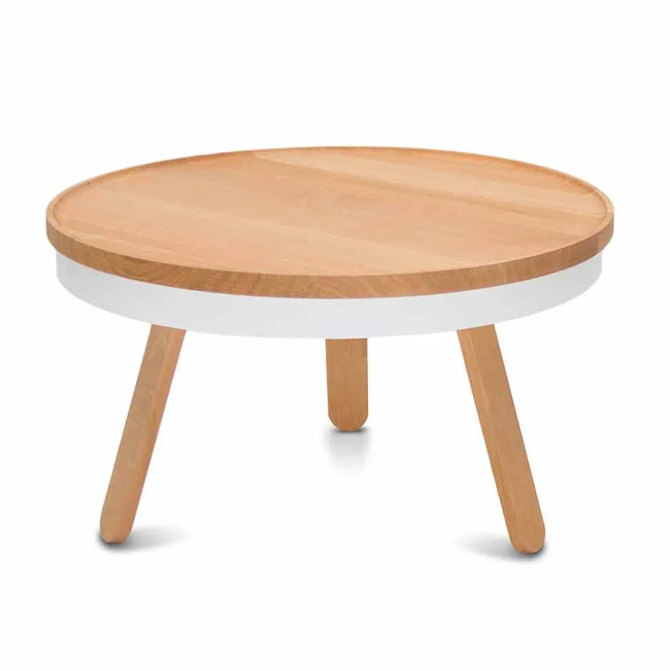 Tavolino da Salotto Rotondo di Design in Legno Massello e Metallo - Salerno