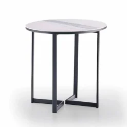 Tavolino da Salotto Rotondo in Gres e Metallo Moderno Made in Italy - Albert