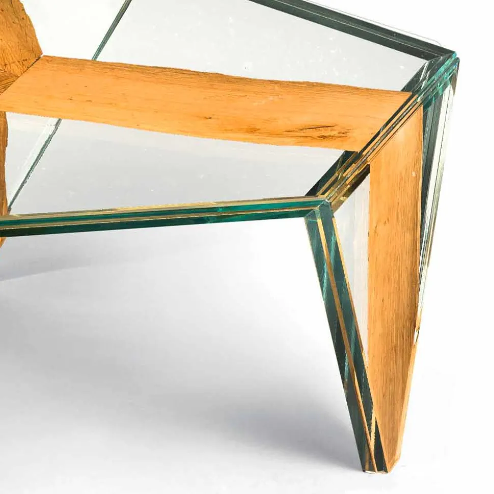 Tavolino da Salotto Sagomato in Vetro e Legno Realizzato in Italia - Mumbai