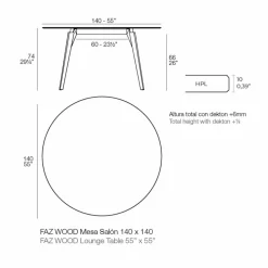 Tavolino da Salotto Tondo in Legno e Piano Hpl in 2 Misure - Faz Wood by Vondom