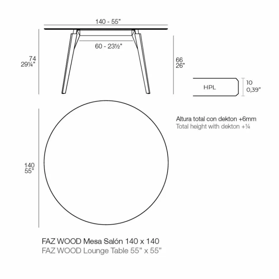 Tavolino da Salotto Tondo in Legno e Piano Hpl in 2 Misure - Faz Wood by Vondom