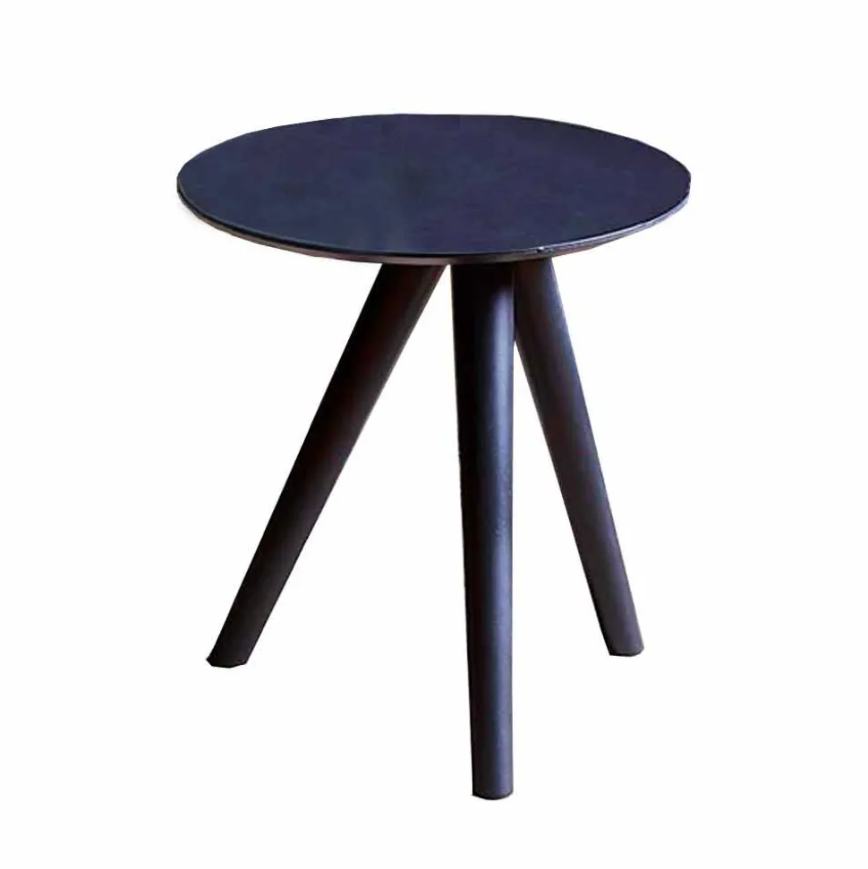 Tavolino da Salotto Tondo in Legno Laccato Grigio Nero Made in Italy - Stoccarda