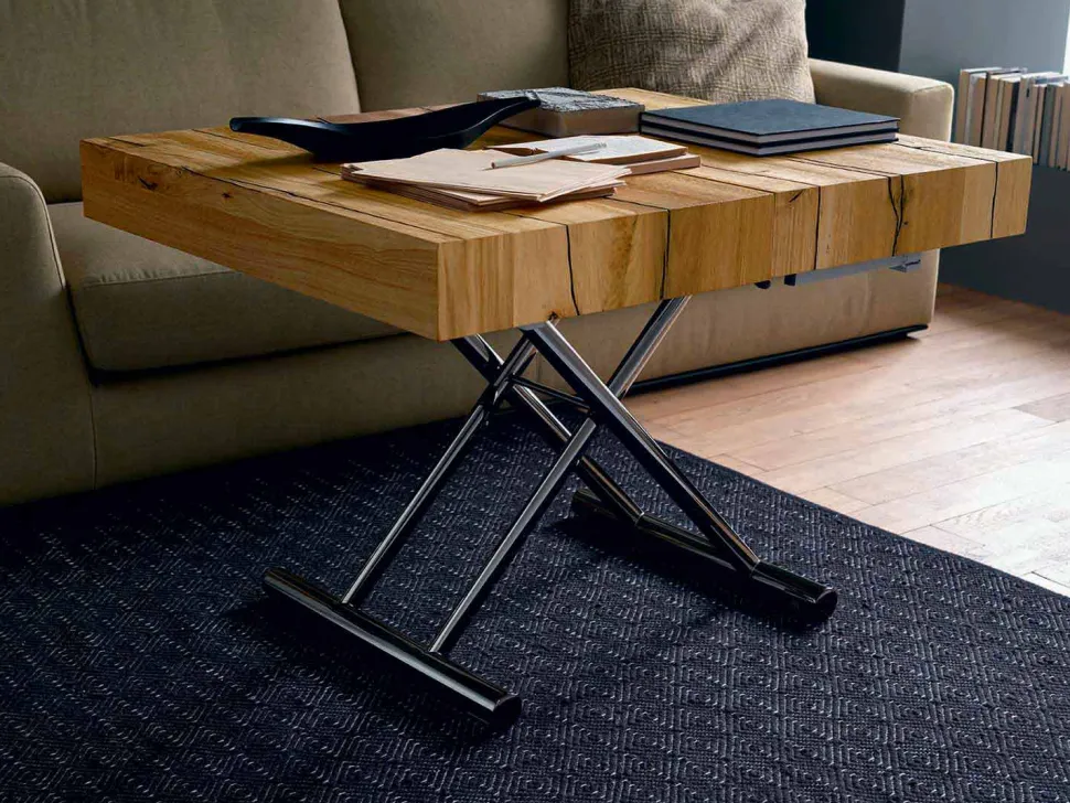Tavolino da Salotto Trasformabile in Legno Massiccio Made in Italy - Trabucco