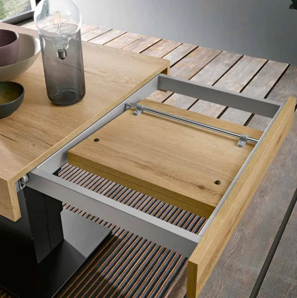Tavolino da Salotto Trasformabile in Legno e Acciaio Made in Italy - Demetro