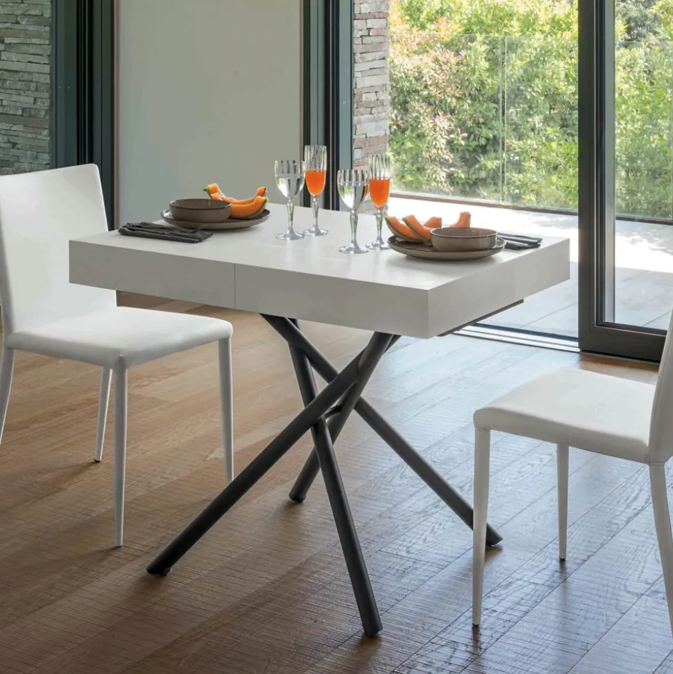 Tavolino da Salotto Trasformabile in Legno e Metallo, Made in Italy - Sanrocco