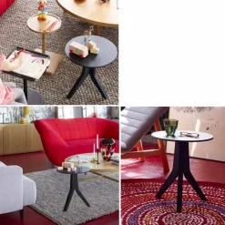 Tavolino da Soggiorno di Legno Laccato Nero Design Tondo Moderno - Sperone
