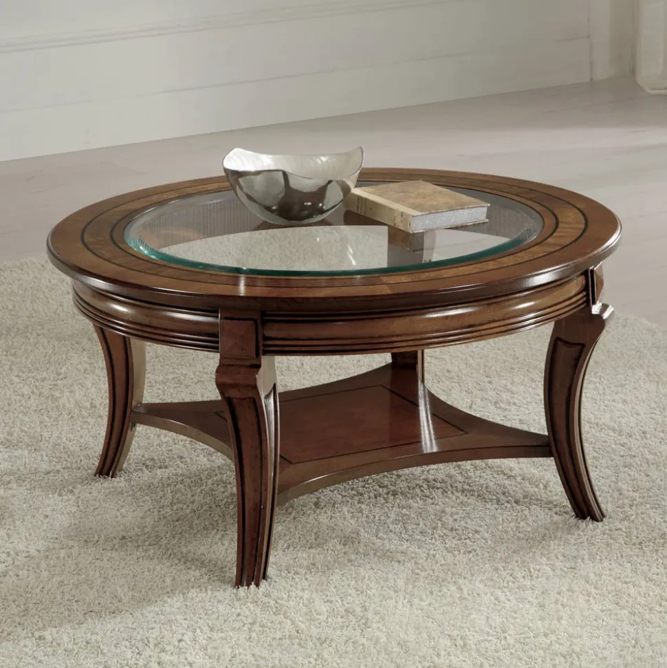 Tavolino da Soggiorno Rotondo con Piano in Vetro Made in Italy - Onatha