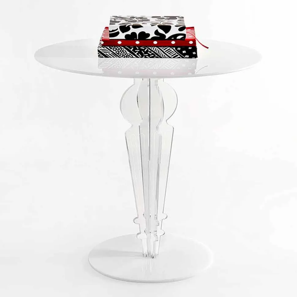 Tavolino design classico, in cristallo acrilico H 64cm, Cles