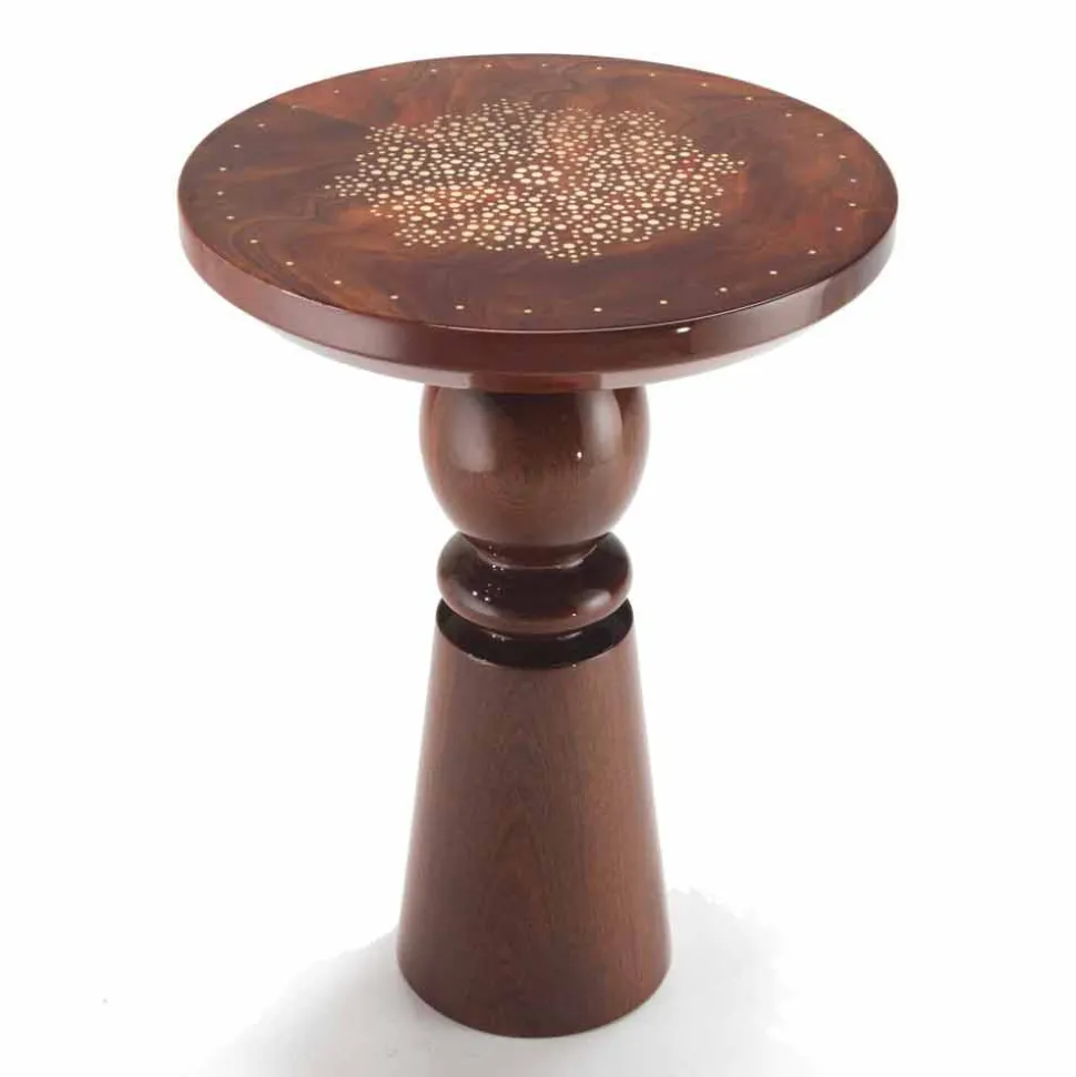Tavolino di design con piano decoro in ottone, diametro 45 cm, Sanni