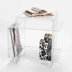 Tavolino di design in plexiglass con tre ripiani made in Italy, Gosto