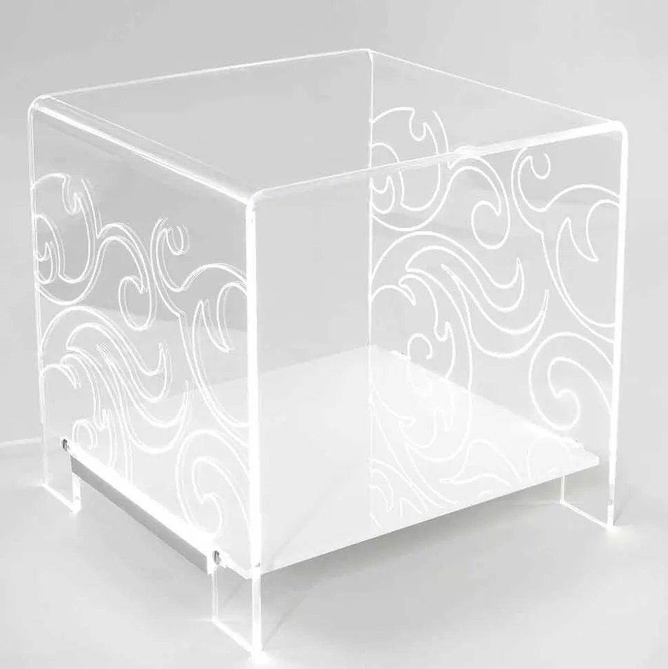 Tavolino di design in plexiglass con luce led made in Italy, Chiusi