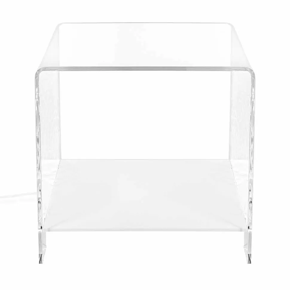Tavolino di design in plexiglass con luce led made in Italy, Chiusi