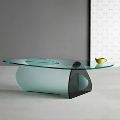 Tavolino di Design in Vetro Trasparente, Fumè ed Acidato Made in Italy – Tac Tac