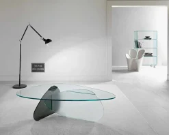 Tavolino di Design in Vetro Trasparente, Fumè ed Acidato Made in Italy – Tac Tac