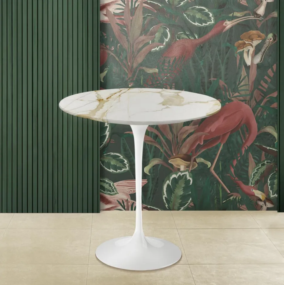 Tavolino Eero Saarinen H 52 Rotondo in Marmo Calacatta Oro Made in Italy - Scarlet
