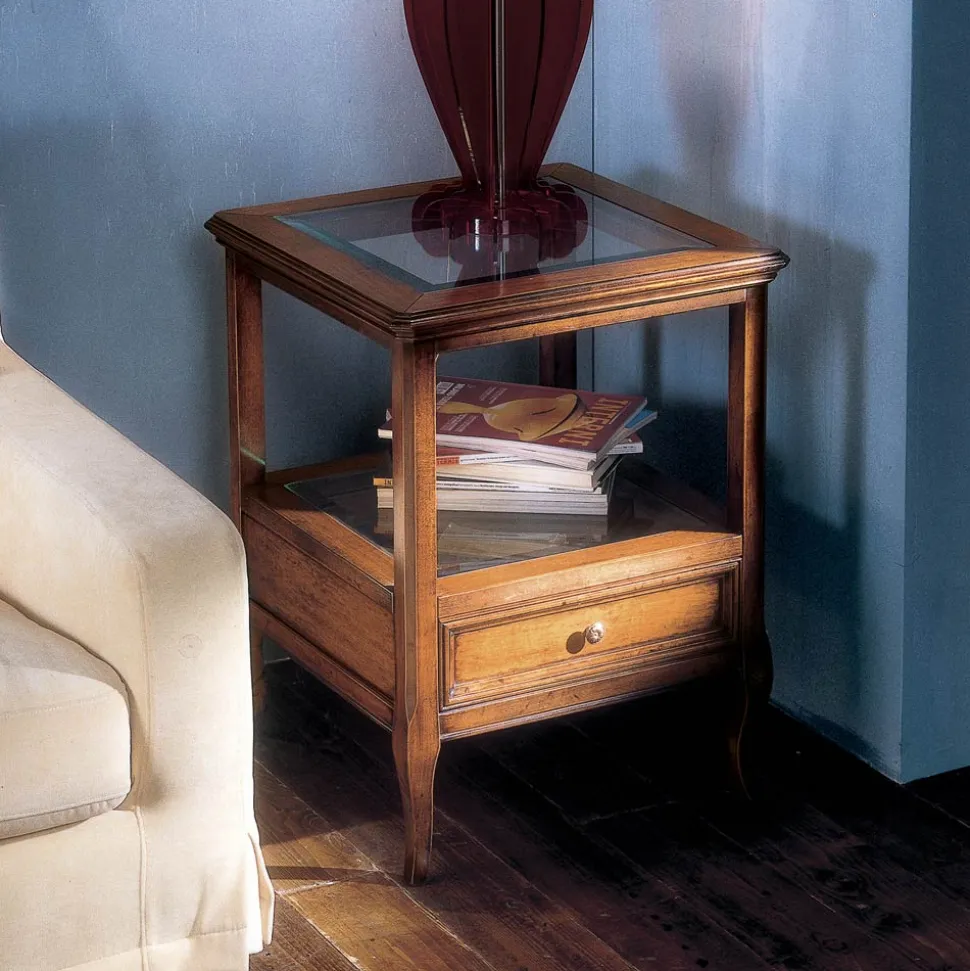 Tavolino in Legno Bassano Francia con Piano in Vetro Made in Italy - Patecati