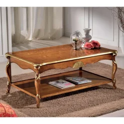 Tavolino in Legno Noce e Oro Intarsiato di Lusso Made in Italy - Cambrige