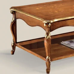 Tavolino in Legno Noce e Oro Intarsiato di Lusso Made in Italy - Cambrige