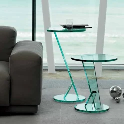 Tavolino Lato Divano da Salotto in Vetro Extrachiaro Made in Italy - Tarzan