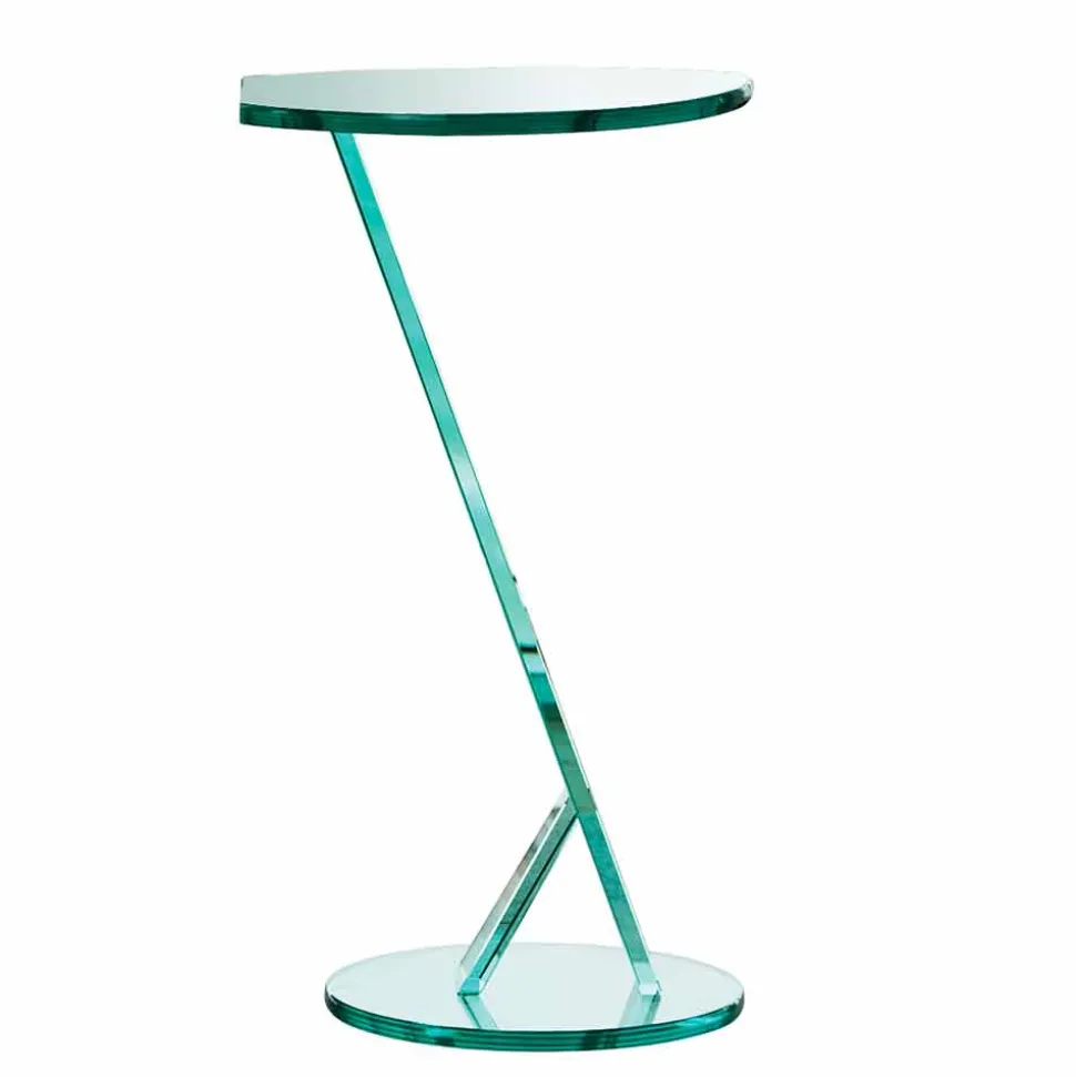 Tavolino Lato Divano da Salotto in Vetro Extrachiaro Made in Italy - Tarzan