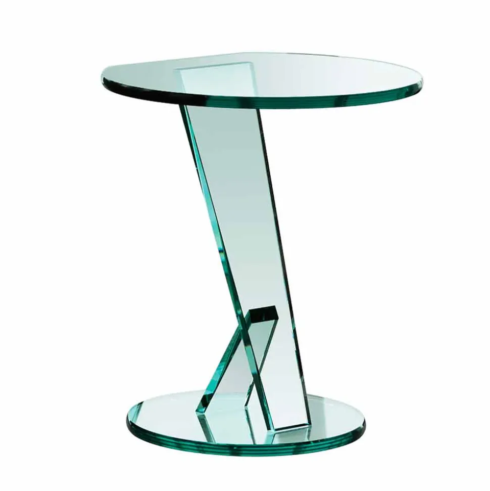 Tavolino Lato Divano da Salotto in Vetro Extrachiaro Made in Italy - Tarzan