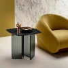 Tavolino Lato Divano da Salotto con Piano in Ceramica e Vetro Fumè - Random