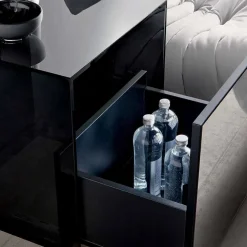 Tavolino Lato Divano o Comodino in Vetro Fumè con Cassetto in Legno - Mantra