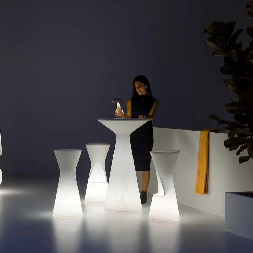 Tavolino Luminoso da Esterno in Polipropilene Bianco Made in Italy - Desmond