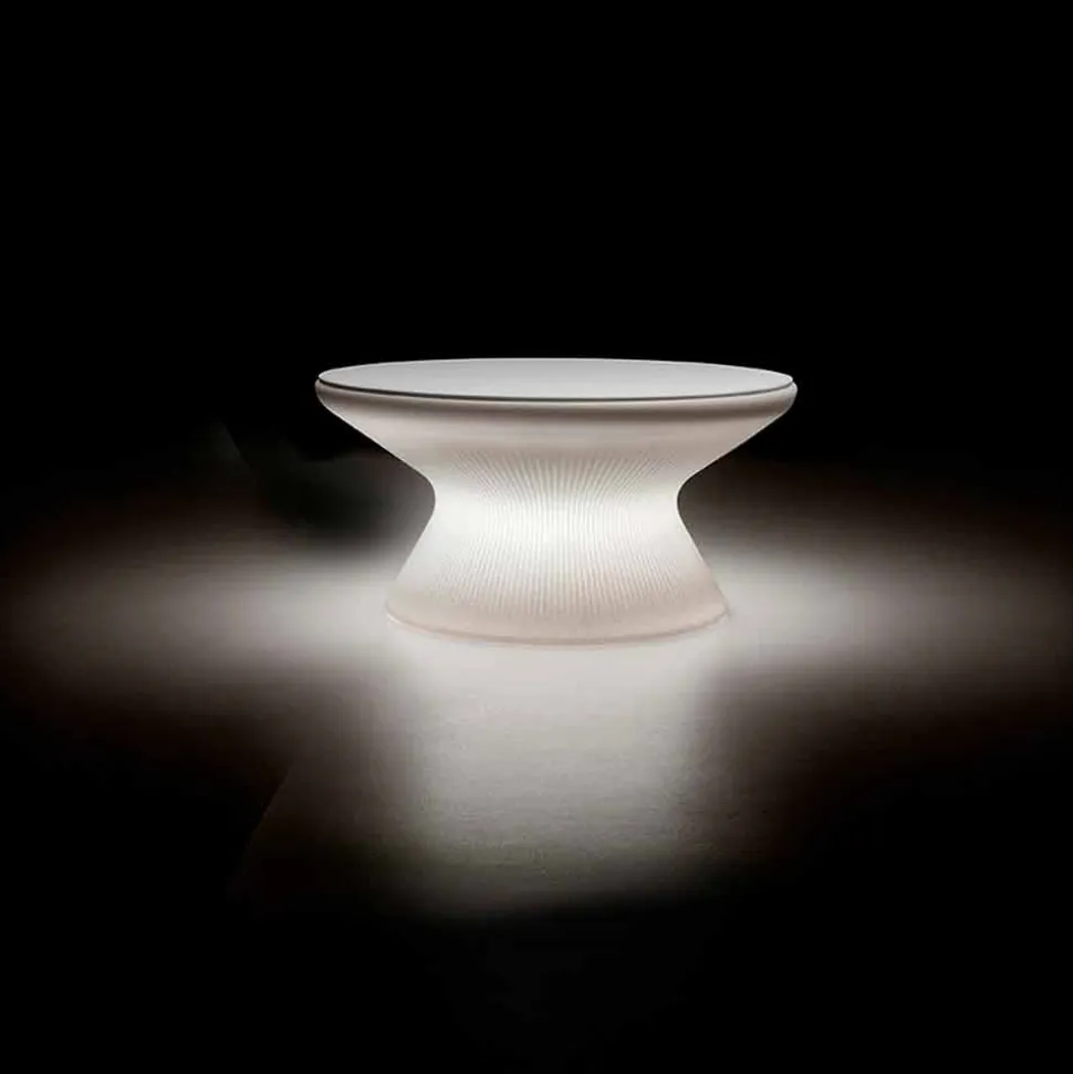 Tavolino Luminoso da Esterno in Polietilene e HPL Bianco Made in Italy - Desmond
