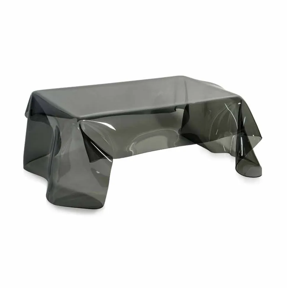 Tavolino moderno in plexiglass fumé drappeggiato Asia, made in Italy