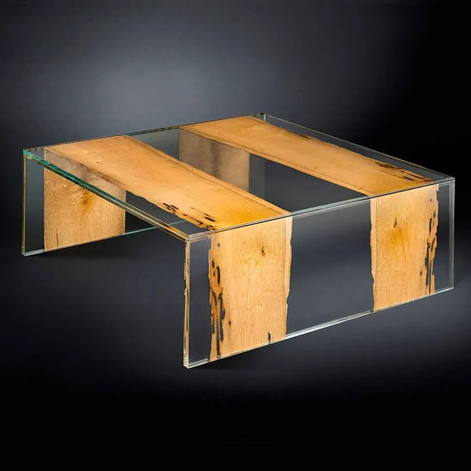 Tavolino moderno in vetro e legno di Briccola Veneziana