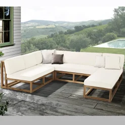 Tavolino o Pouf da Esterno in Teak Naturale e Cuscini - Circe
