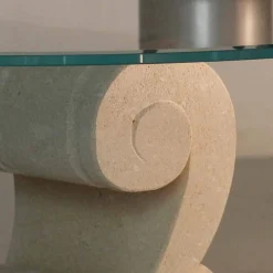 Tavolino ovale scolpito a mano Pietra di Vicena e cristallo Aracne-S