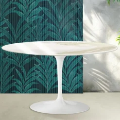 Tavolino Ovale Tulip Saarinen H 41 cm in Ceramica Florim Calacatta Gold Lucido - Scarlet